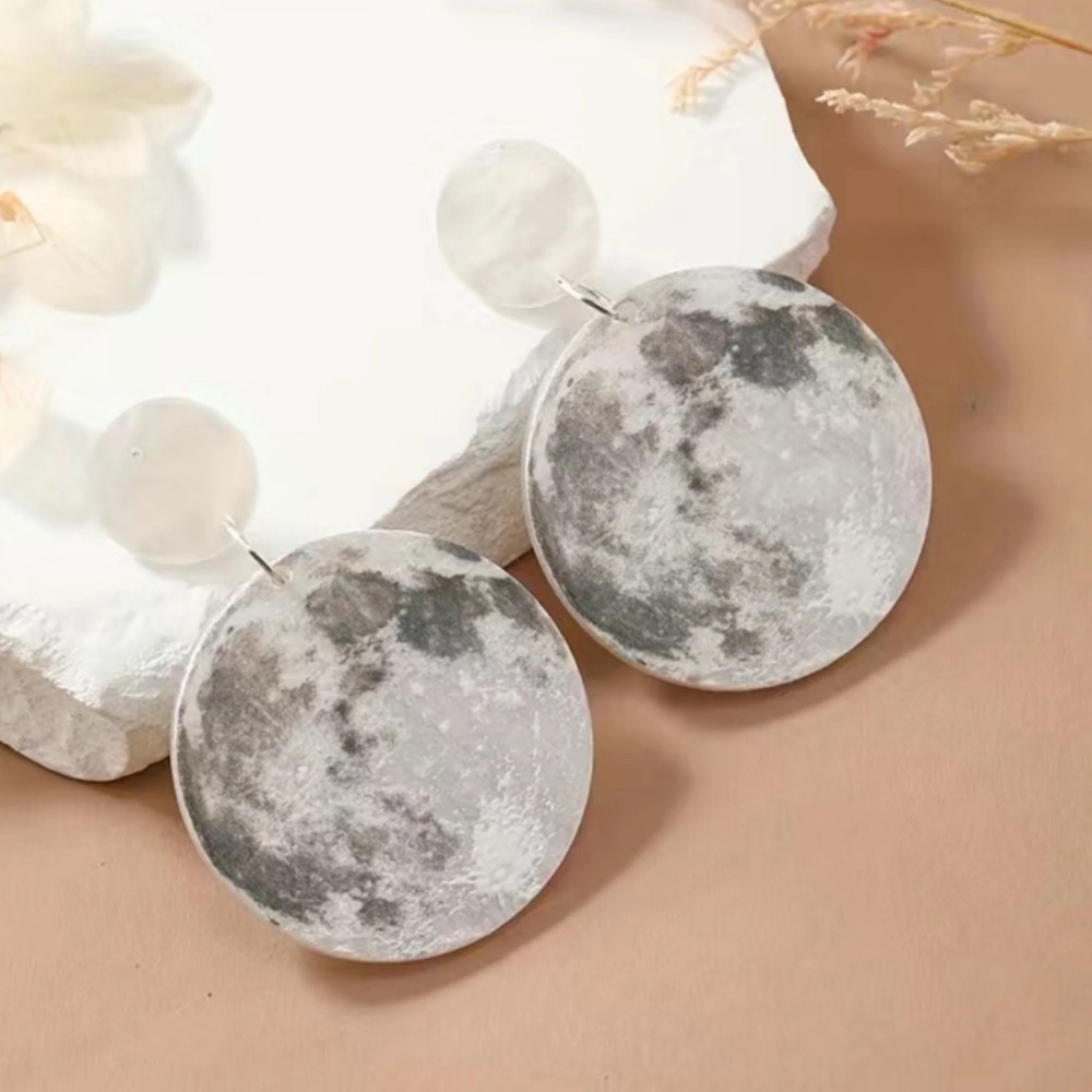 2/$30🌵 Full Moon Acrylic Earrings Night Sky Outer Space Jewelry Gift NEW - Picture 7 of 10